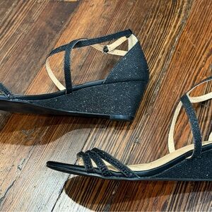 Badgley Mischka Glittery Black Wedge Sandals